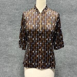 Tail Tech Pullover Womens Medium Brown Geometric Pine Needles 1/4 Zip Golf Top